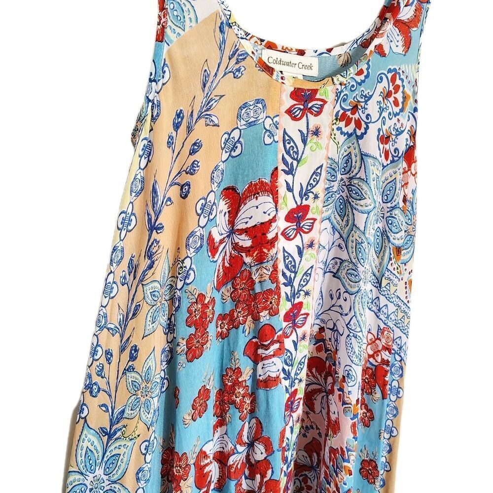 Coldwater Creek Boho Patchwork Floral Maxi Dress Size XS High Low Resort Beachy - Picture 3 of 10